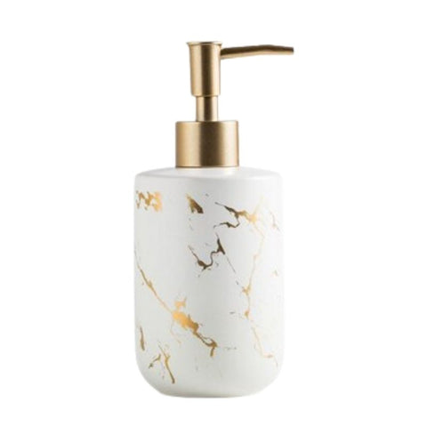 distributeur de savon en marbre blanc et doré